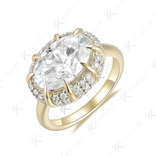 Kuololit 4.5CT Moissanite Ring for Women Solid 18K 14K 10K 585 Yellow Gold Oval Engagement Ring for Christmas Anniversary Gift