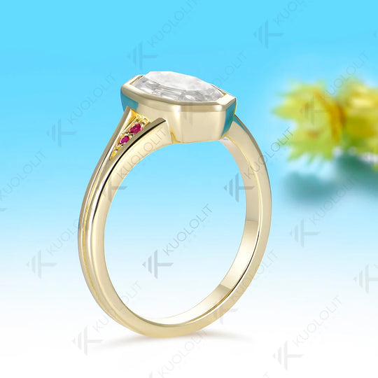 Kuololit 2CT Unique Portrait Cut Rhombus Moissanite Ruby Custom Ring for Women Solid 14K 10K Yellow Gold for Christmas Gifts