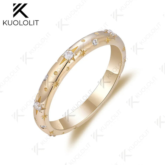Kuololit 0.12CTW Lab Grown Diamonds Band Rings for Women Men Solid 18K 14K 10K 585 Gold Star Band for Anniversary Engagement