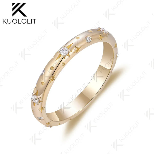 Kuololit 0.12CTW Lab Grown Diamonds Band Rings for Women Men Solid 18K 14K 10K 585 Gold Star Band for Anniversary Engagement