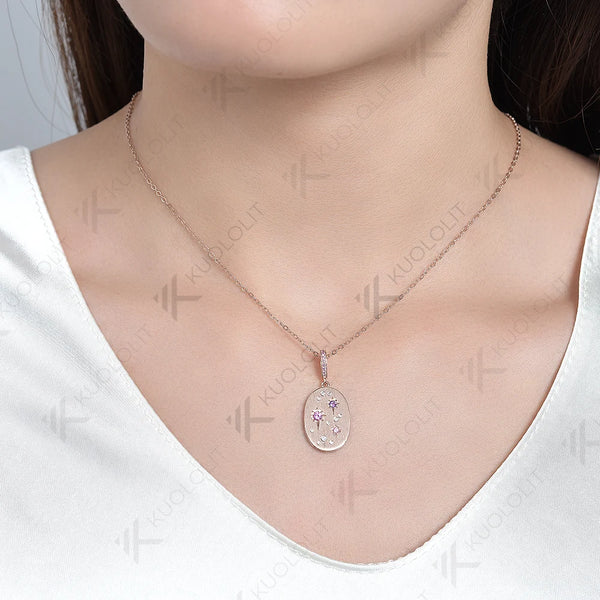 Kuololit Lab Grown Pink Sapphire Necklace for Women Solid 10K 14K 18K 925 Sliver Moissanite Pendant  for Engagement Christmas