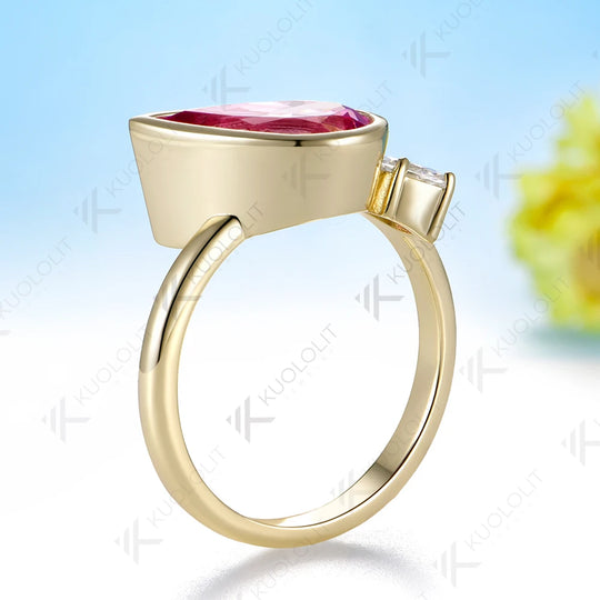 Kuololit 3.5CT Lab Grown Pink Sapphire Moissanite Custom Ring for Women Solid 14K 10K Yellow Gold Ring for Anniversary Christmas