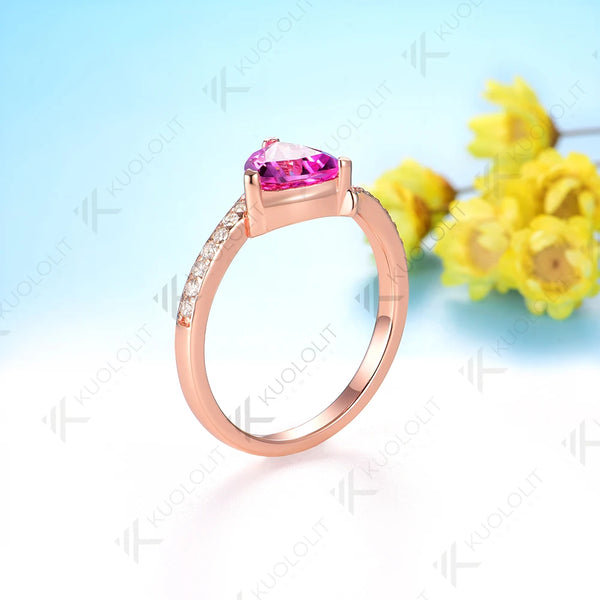 Kuololit 1.2CT Trillyon Pink Sapphire Engagement Ring for Women Solid 18K 14K 10K 585 Rose Gold Moissanite Ring for Christmas
