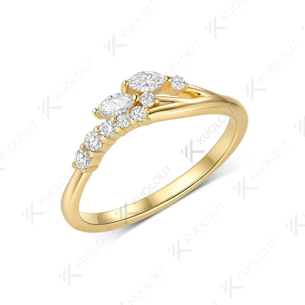 Kuololit  0.28CTW Lab Diamond Marquise Ring for Women Solid 14K Yellow Gold Eternity Wedding Band Ring for Engagement Christmas