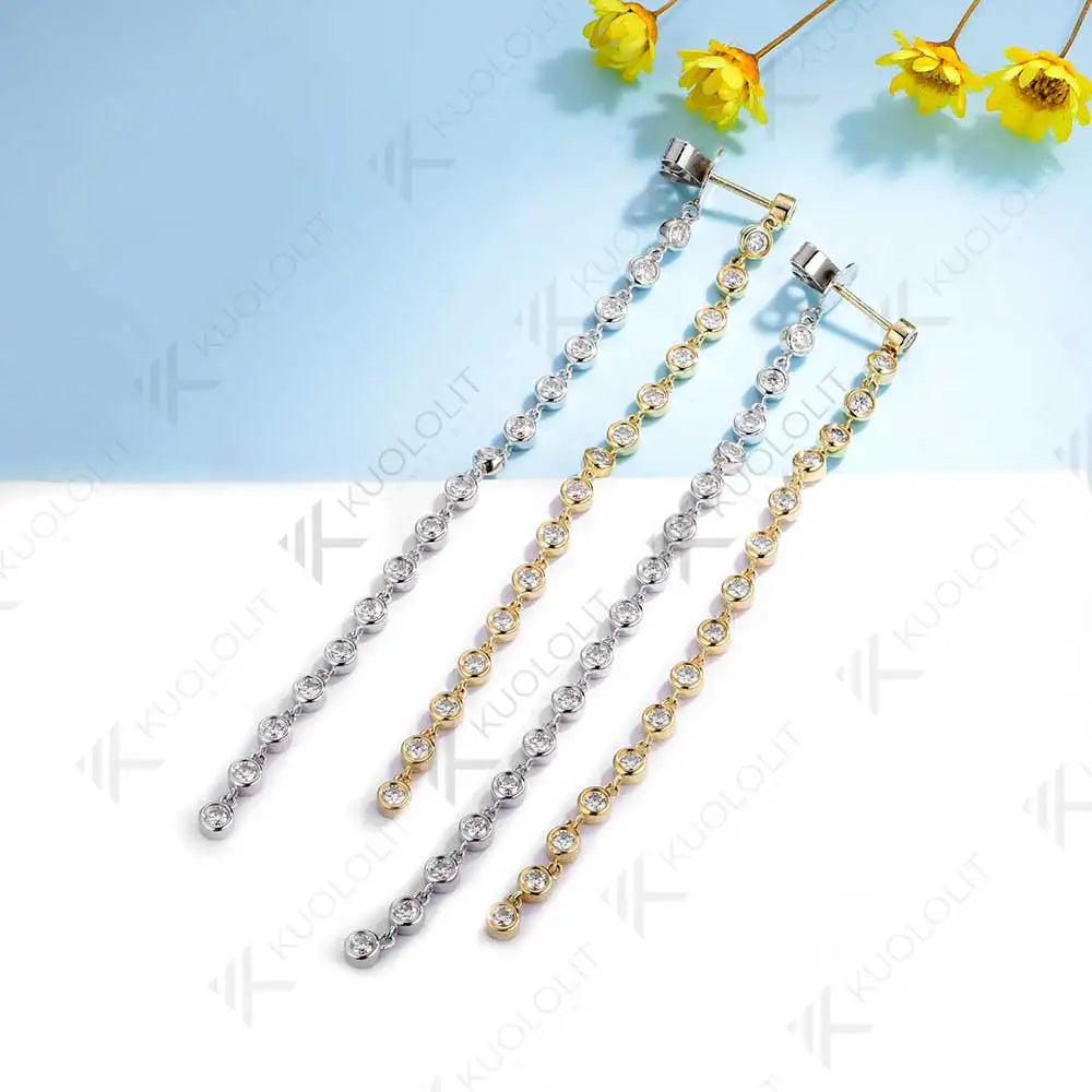 Kuololit 2CTW Moissanite Long Stud Earrings for Women Two Tone Solid 10K Gold for Yellow and White Gold for Christmas Gifts