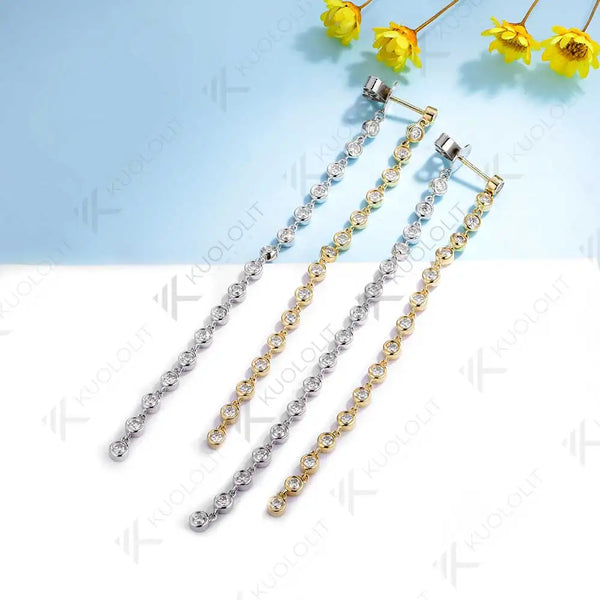 Kuololit 2CTW Moissanite Long Stud Earrings for Women Two Tone Solid 10K Gold for Yellow and White Gold for Christmas Gifts