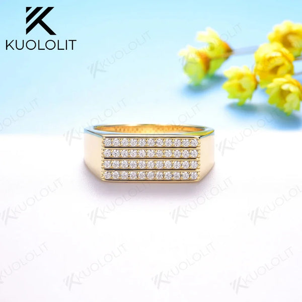 Kuololit  Moissanite Round Pave Setting Band for Women Solid 14K 10K Gold Ring for Anniversary Engagement Gifts Party Christmas