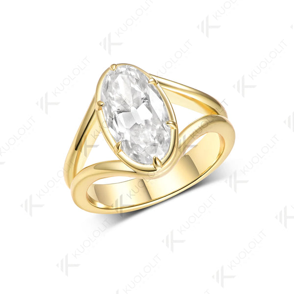 Kuololit 3CT OMC Oval Custom Moissanite Engagement Ring for Women Solid 14K 10K Yellow Gold Ring for Christmas Party Gifts