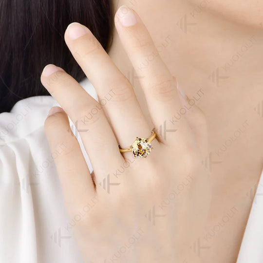 Kuololit 4CT Jubilee Cut Champagne Moissanite Custom Ring for Women Solid 14K 10K 585 Yellow Gold for Christmas Engagement Gifts