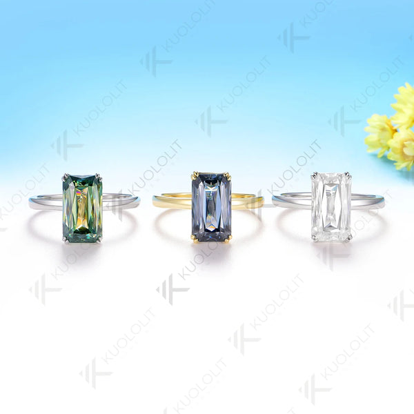 Kuololit 5CT Criss Cut Blue Moissanite Ring for Women Solid 14K 18K Yellow Gold Engagement Ring for Christmas Gifts Anniversary