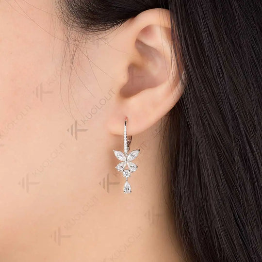 Kuololit Moissanite Hoop Earrings for Women Solid 14K 10K 585 Yellow Gold Marquise Cut Clip Earring for Christmas Gifts Luxury