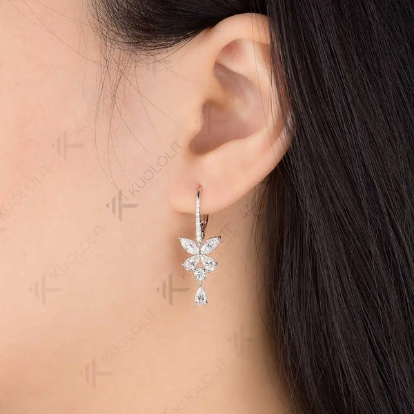 Kuololit Moissanite Hoop Earrings for Women Solid 14K 10K 585 Yellow Gold Marquise Cut Clip Earring for Christmas Gifts Luxury