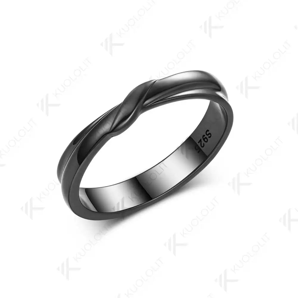 Kuololit Lab Grown Diamond Couple Ring Band Rings for Women Solid 925 Silver Black Rhodium Plated for Christmas Gift Anniversary