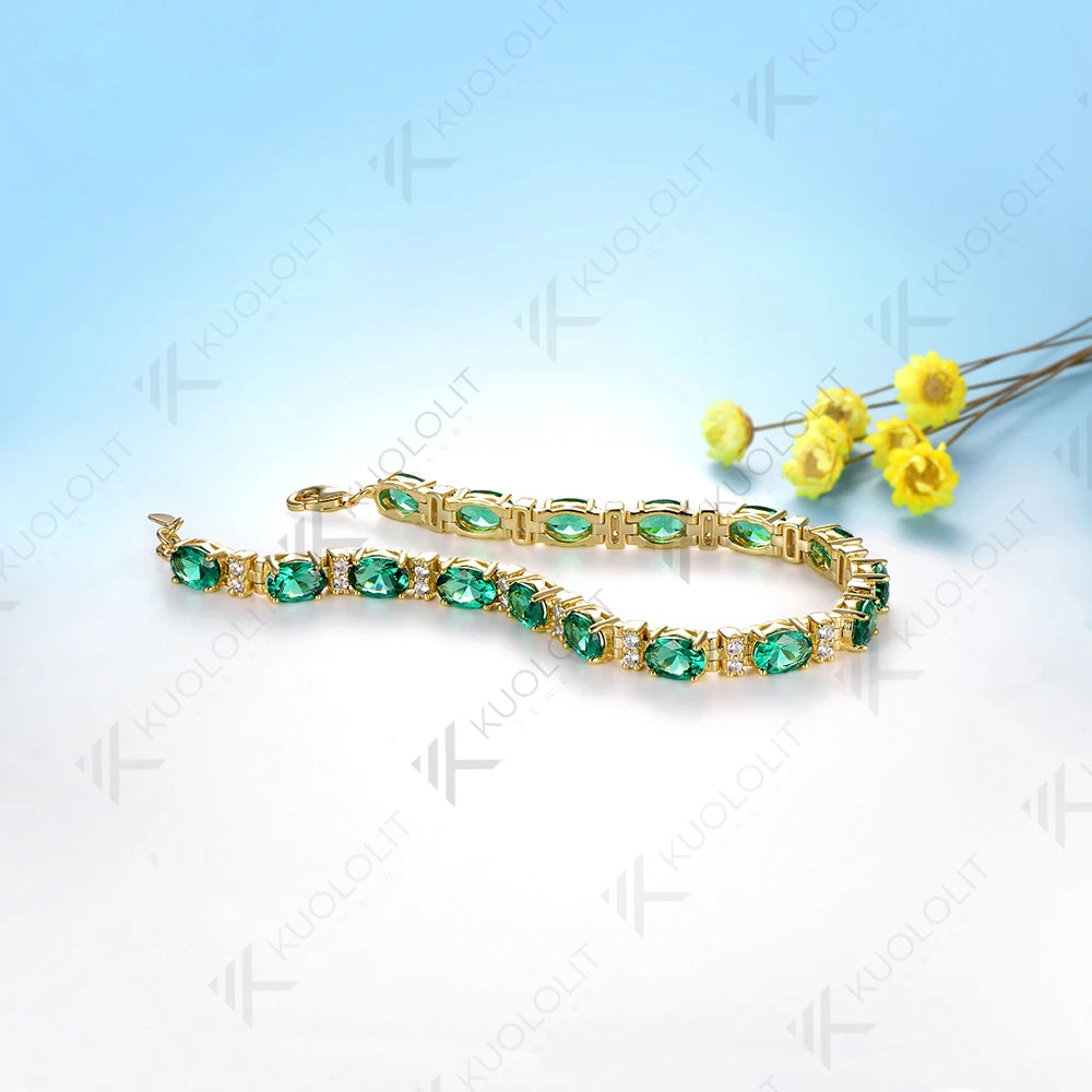 Kuololit 16CTW Lab Grown Diamonds Emerald Bracelets for Women Men 585 14K 10K Adjustable Chains for Engagement Wedding Christmas