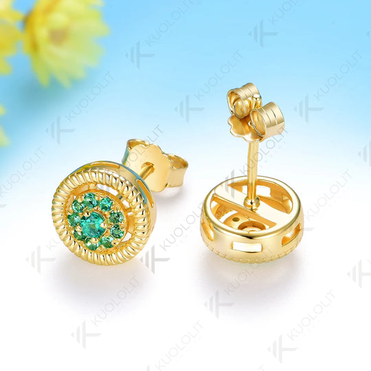 Kuololit 0.25CTW Lab Grown Emerald Custom Stud Earrings for Women Solid 14K 10K 585 Yellow Gold Stud Earrings for Christmas Gift