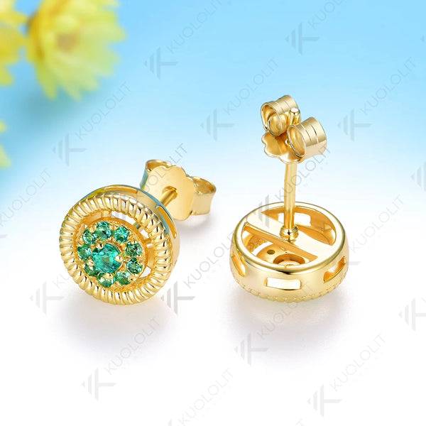 Kuololit 0.25CTW Lab Grown Emerald Custom Stud Earrings for Women Solid 14K 10K 585 Yellow Gold Stud Earrings for Christmas Gift