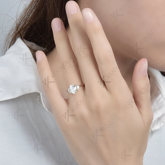 Kuololit IGI 2CT Oval Cut Grown Diamond Ring for Women Solid 18K 14K 10K 585 Yellow Gold D VS1 Diamond Ring for Engagement Gifts