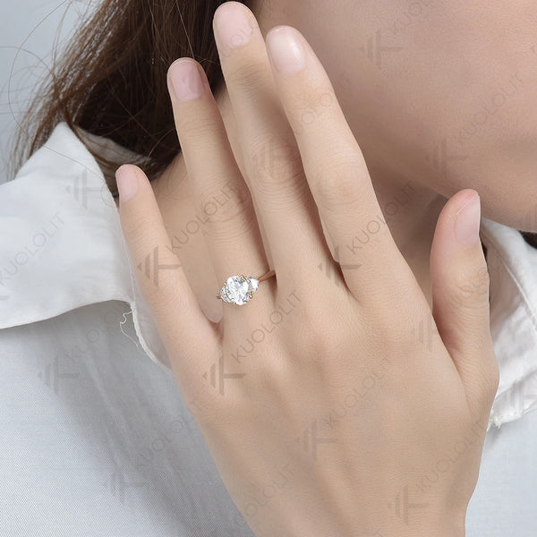 Kuololit IGI 2CT Oval Cut Grown Diamond Ring for Women Solid 18K 14K 10K 585 Yellow Gold D VS1 Diamond Ring for Engagement Gifts