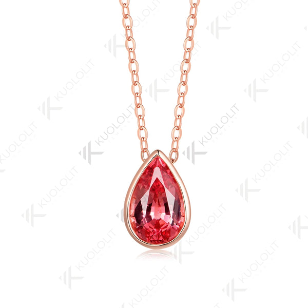 Kuololit 3CT Cyan Moissanite Lab Grown Padparadscha Necklace for Women Men Solid 585 14K 10K Gold Pear Chain for Engagement Christmas