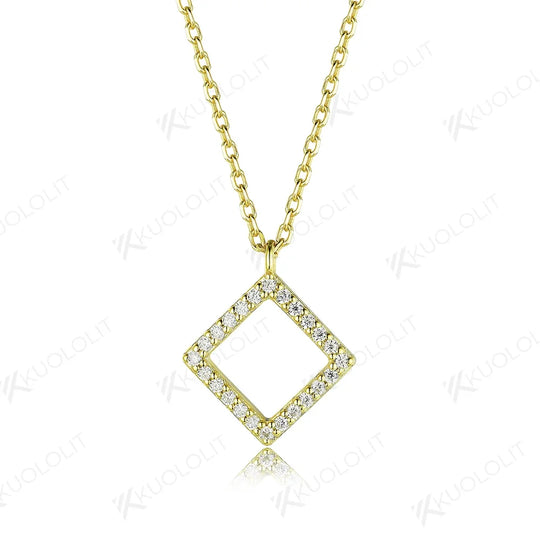 Kuololit Moissanite Necklaces for Women 925 Silver Sterling White Gold Square Shape Pendant with Chain for Party Classic Gifts