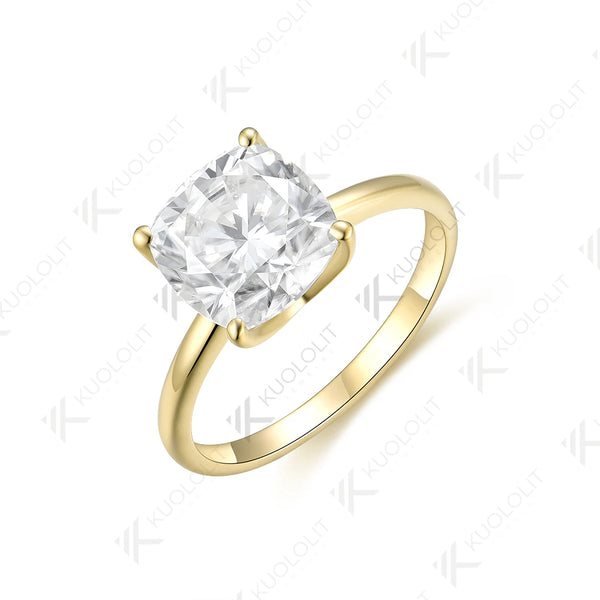 Kuololit 5CT Cushion Cut Moissanite Ring for Women Solid 18K 14K 10K 585 Yellow Gold Ring for Engagement Wedding Christmas Gifts