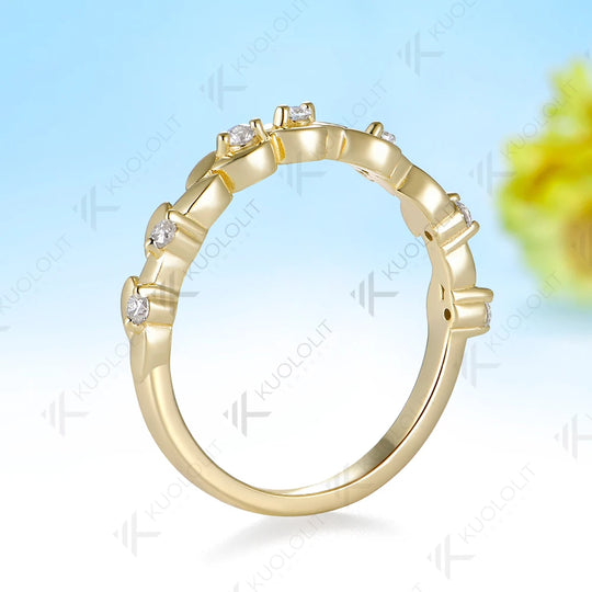 Kuololit 0.1CTW Lab Grown Diamonds Wheat Ear Custom Ring for Women Solid 14K 10K Yellow Gold Band for Anniversary Christmas Gift