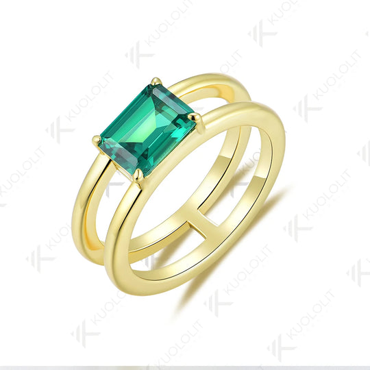 Kuololit 2CT Lab Grown Emerald Ring for Men Women Pure 18K 14K 10K Gold Ring for Anniversary Engagement Gifts Gemstone Jewelry