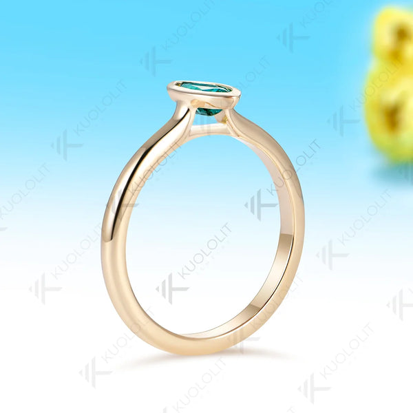Kuololit 0.5CT Lab Grown Emerald Custom Ring for Women Solid 14K 10K 585 Yellow Gold Engagement Ring for Christmas Gifts