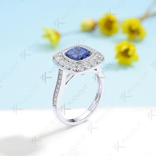 Kuololit 2.5CT Lab Grown Blue Sapphire Ring for Women Solid 18K 14K 10K 585 Yellow Gold Moissanite Ring for Engagement Christmas