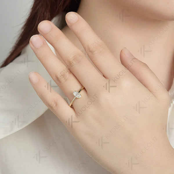 Kuololit 0.5CT Moissanite Engagement Ring for Women Solid 18K 14K 10K 585 Yellow Gold Oval Solitaire Ring for Christmas Gifts