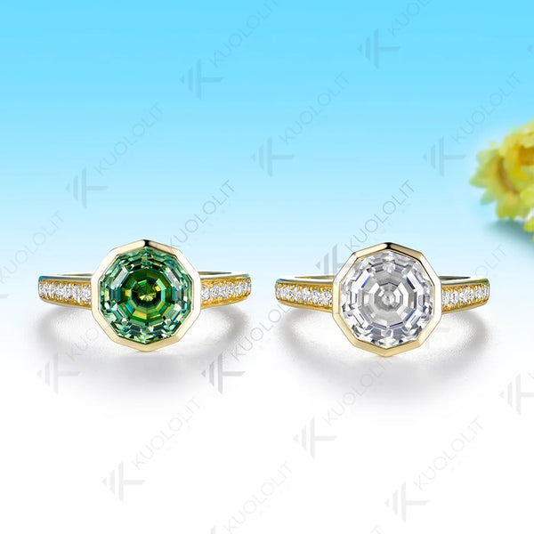 Kuololit 3.5CT Decagon Cut Moissanite Custom Ring for Women Solid 14K 10K 585 Yellow Gold Engagement Ring for Christmas Gift