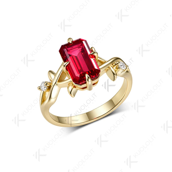 Kuololit 3.5CT Lab Grown Ruby Lab Diamonds Gemstone Custom Ring for Women Solid 14K 10K  Yellow Gold  for Anniversary Christmas
