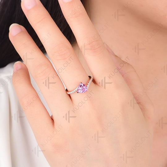 Kuololit 1.2CT Trillyon Pink Sapphire Engagement Ring for Women Solid 18K 14K 10K 585 Rose Gold Moissanite Ring for Christmas