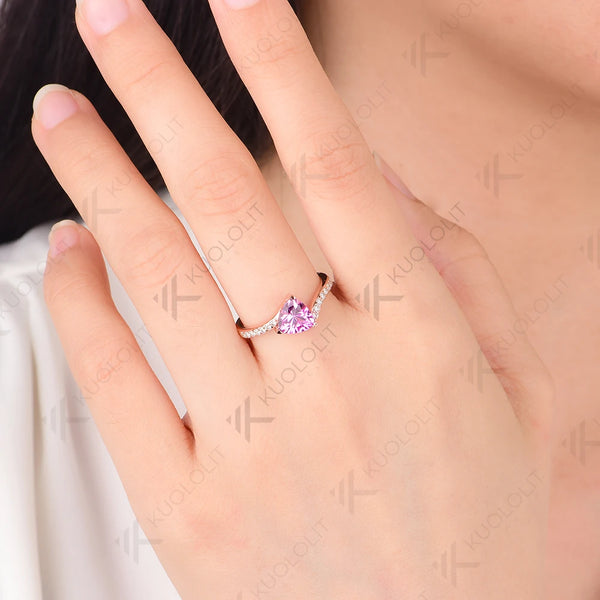 Kuololit 1.2CT Trillyon Pink Sapphire Engagement Ring for Women Solid 18K 14K 10K 585 Rose Gold Moissanite Ring for Christmas
