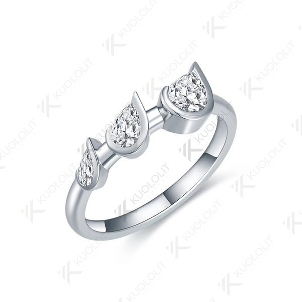 Kuololit 1.1CTW Pear Moissanite Ring for Women Solid 14K 10K 585 White Gold Wedding Band for Christmas Gifts Party Anniversary