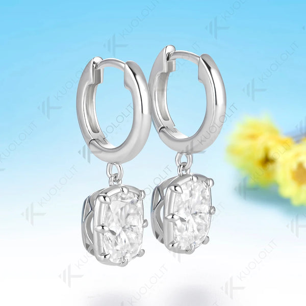 Kuololit 5CTW Enlonged Cushion Moissanite Earrings for Women Solid 14K 10K 585 Yellow Gold Clip Earring for Christmas Gift Party