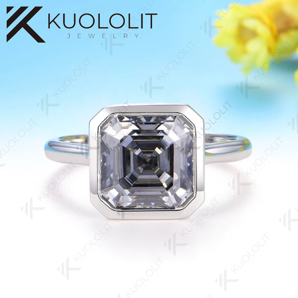 Kuololit 3.5CT Gray Moissanite Asscher Cut Ring for Women Solid 14K 10K 585 White Gold for Engagement Wedding Christmas Gifts