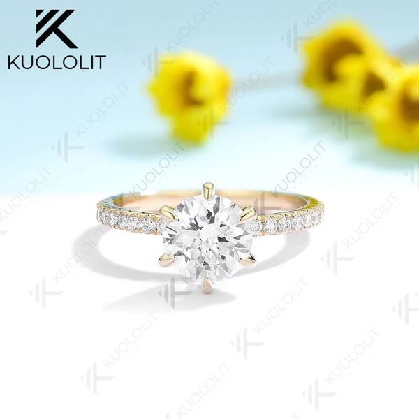 Kuololit IGI 1.5CT Lab Grown Diamonds Engagement Rings for Women Solid 18/14/10K 585 Yellow Gold DVS1for Wedding Christmas Gifts