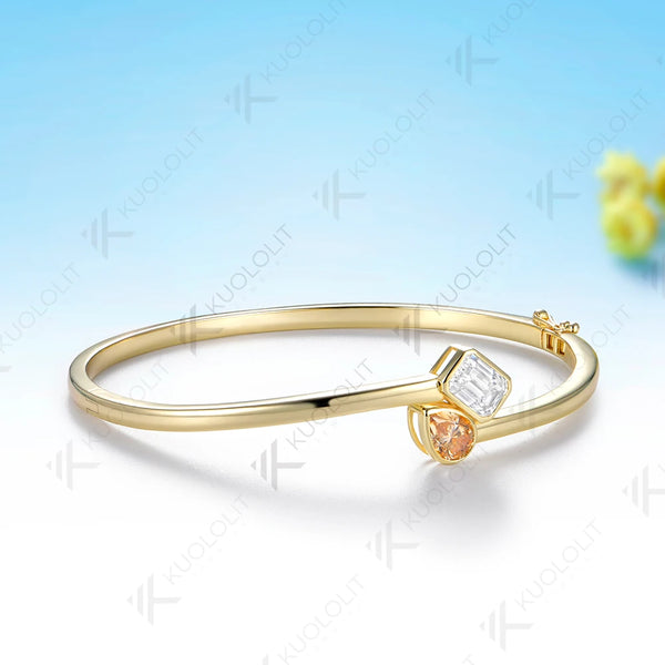 Kuololit 1.8CTW Champagne Moissantie Bangle for Women Solid 10K Yellow Gold Bracelet Bangle for Engagement Trendy Christams Gift