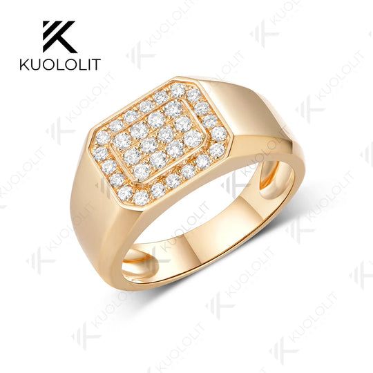 Kuololit Lab Grown Diamond Wedding Band for Men Women Solid 14K 10K Yellow Gold Width 3.4MM Ring for Christmas Gifts Luxury