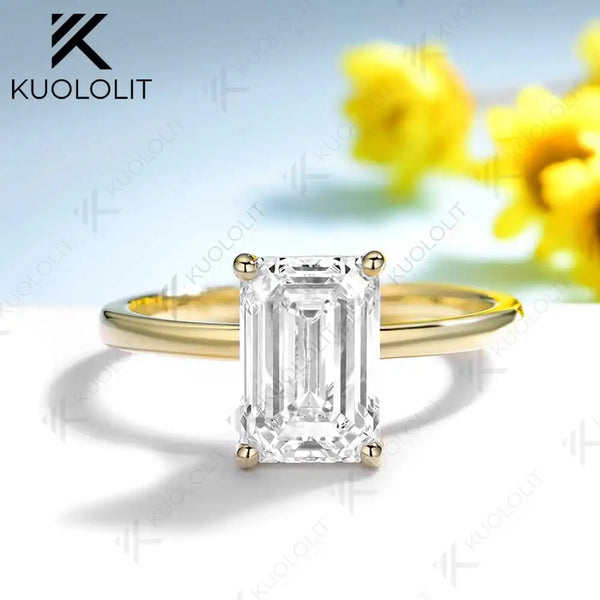 Kuololit 3CT IGI  Lab Grown Diamonds Emerald Cut Ring for Women Solid 18K 14K 10K Yellow Gold Engagement Ring for Christmas Gift