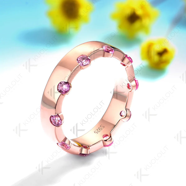 Kuololit 0.6CTW Lab Grown Pink Sapphire Ring for Men Women Solid 14K 10K Gold Ring Band for Anniversary Christmas Gifts Party