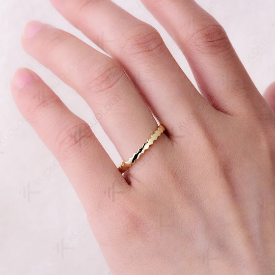 Kuololit Hexagon Band for Women Solid 18K 14K 10K Gold Ring for Anniversary Engagement Gifts Party Christmas
