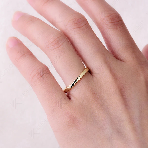 Kuololit Hexagon Band for Women Solid 18K 14K 10K Gold Ring for Anniversary Engagement Gifts Party Christmas