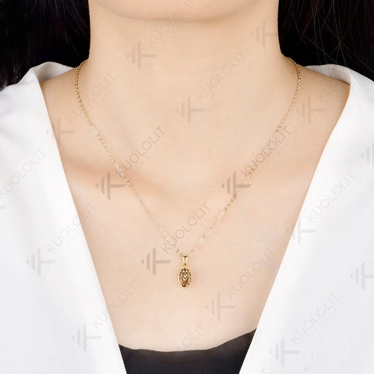 Kuololit 1.8CT Champagne Moissanite Necklace for Women Solid 14K 10K Yellow Gold Oval Cut Necklace for Engagement Christmas Gift