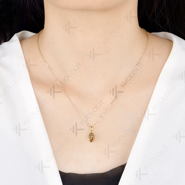 Kuololit 1.8CT Champagne Moissanite Necklace for Women Solid 14K 10K Yellow Gold Oval Cut Necklace for Engagement Christmas Gift