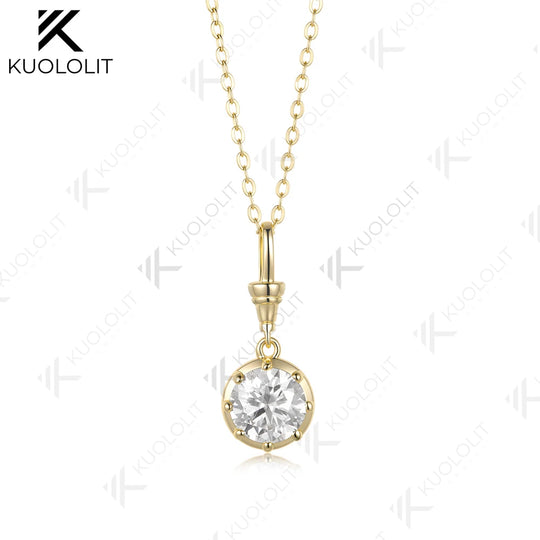 Kuololit 2CT IGI Lab Grown Diamonds Custom Necklace for Women Solid 585 14K 10K Yellow Gold Necklace for Christmas Gifts Party