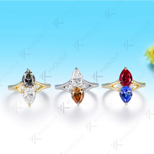 Kuololit 2.5CTW Lab Grown Ruby Sapphire Custom Ring for Women Solid 14K 10K 585 Yellow Gold Engagement Ring for Christmas Gifts