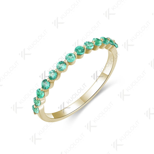 Kuololit 0.33CTW Lab Grown Emerald Bubble Ring for Women Solid 14K 10K 585 Yellow Gold  Eternity Half Band for Christmas Gifts
