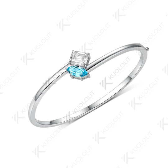 Kuololit 3CTW Paraiba Moissanite Custom Bangle for Women Solid 10K Yellow Gold Pear Bangle for Trendy Christams Gift Anniversary